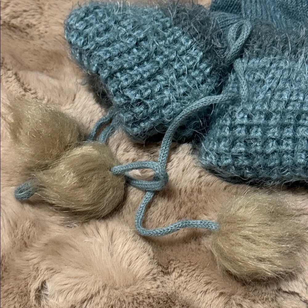Simply Noelle Blue Boot Socks with Detachable Fur Poms